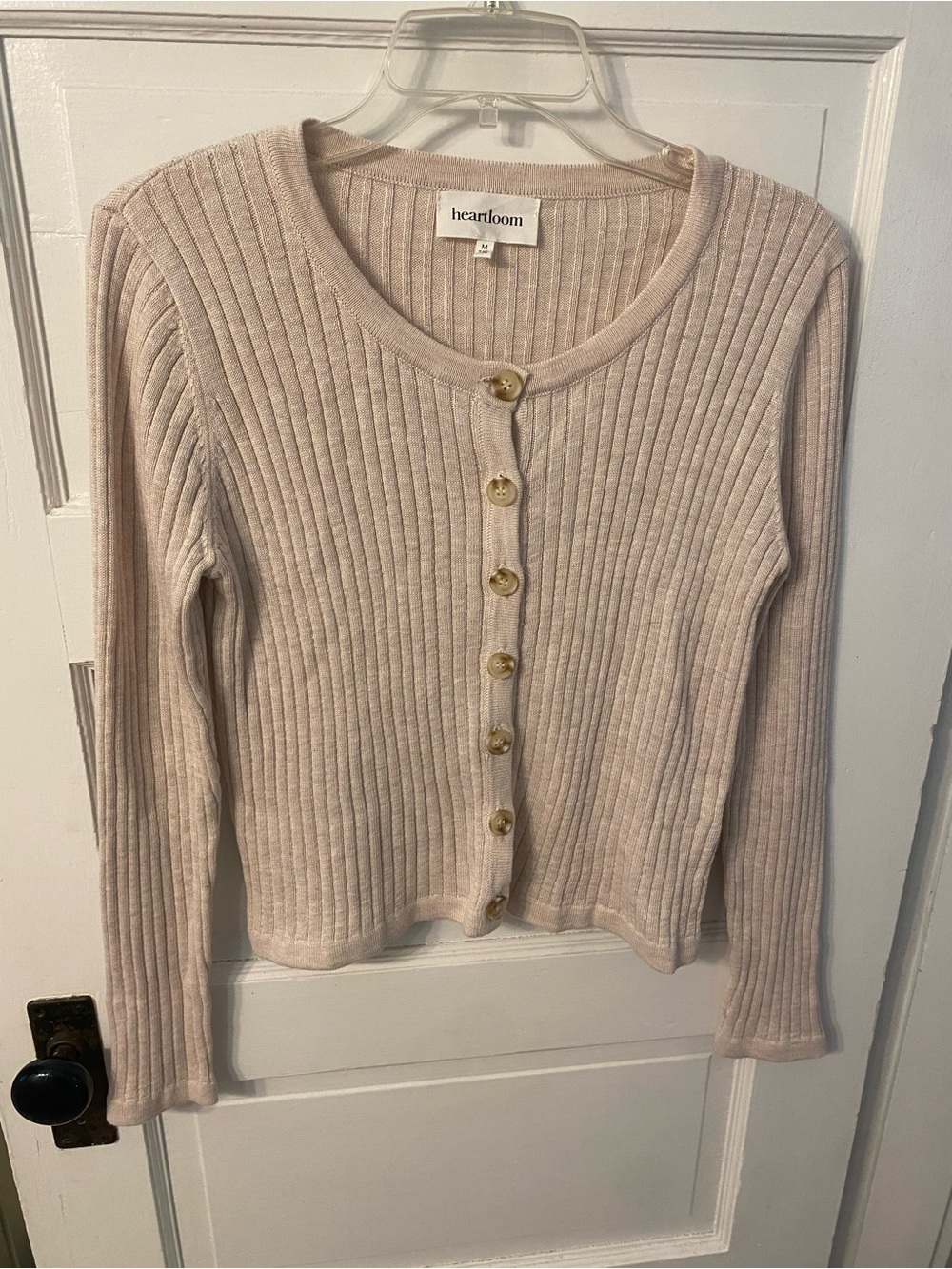 Heartloom Women's Ribbed Button-Front Sweater Cardigan - Light Beige